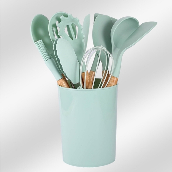 Silicone Kitchen Utensils Set, 26 pcs, Mint/Green - 12,67" L, 4,5" W, 4,5" H - Picture 15 of 15
